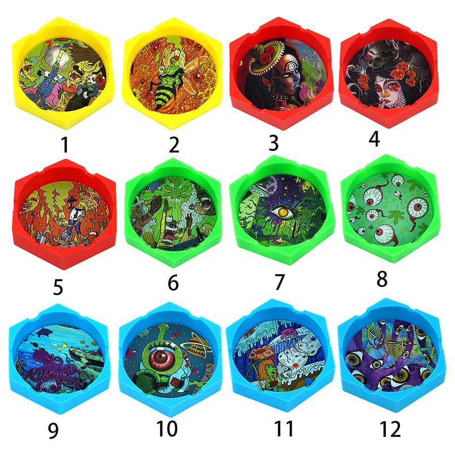 1/Pcs Hexagon Beautiful Pattern Printing Ash Tray Cigarette Ashtray for Indoor or Outdoor Use Smoking Gifts Home Office