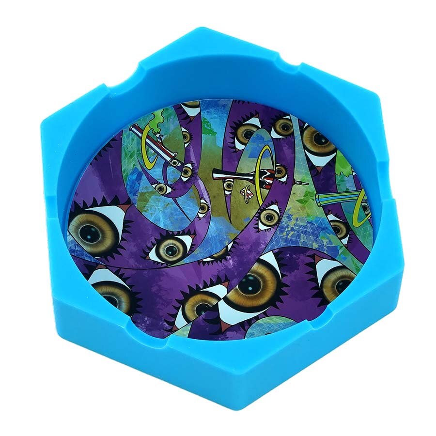 1/Pcs Hexagon Beautiful Pattern Printing Ash Tray Cigarette Ashtray for Indoor or Outdoor Use Smoking Gifts Home Office