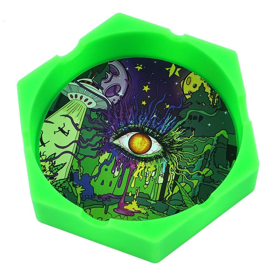 1/Pcs Hexagon Beautiful Pattern Printing Ash Tray Cigarette Ashtray for Indoor or Outdoor Use Smoking Gifts Home Office