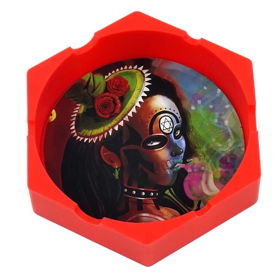 1/Pcs Hexagon Beautiful Pattern Printing Ash Tray Cigarette Ashtray for Indoor or Outdoor Use Smoking Gifts Home Office