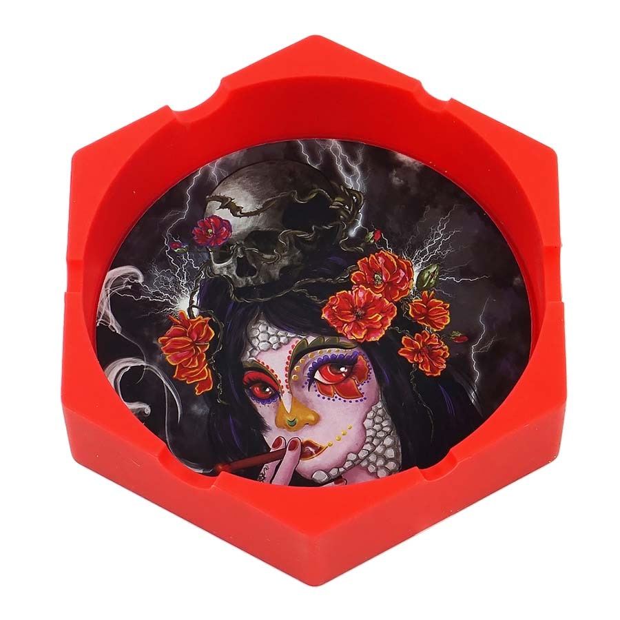 1/Pcs Hexagon Beautiful Pattern Printing Ash Tray Cigarette Ashtray for Indoor or Outdoor Use Smoking Gifts Home Office