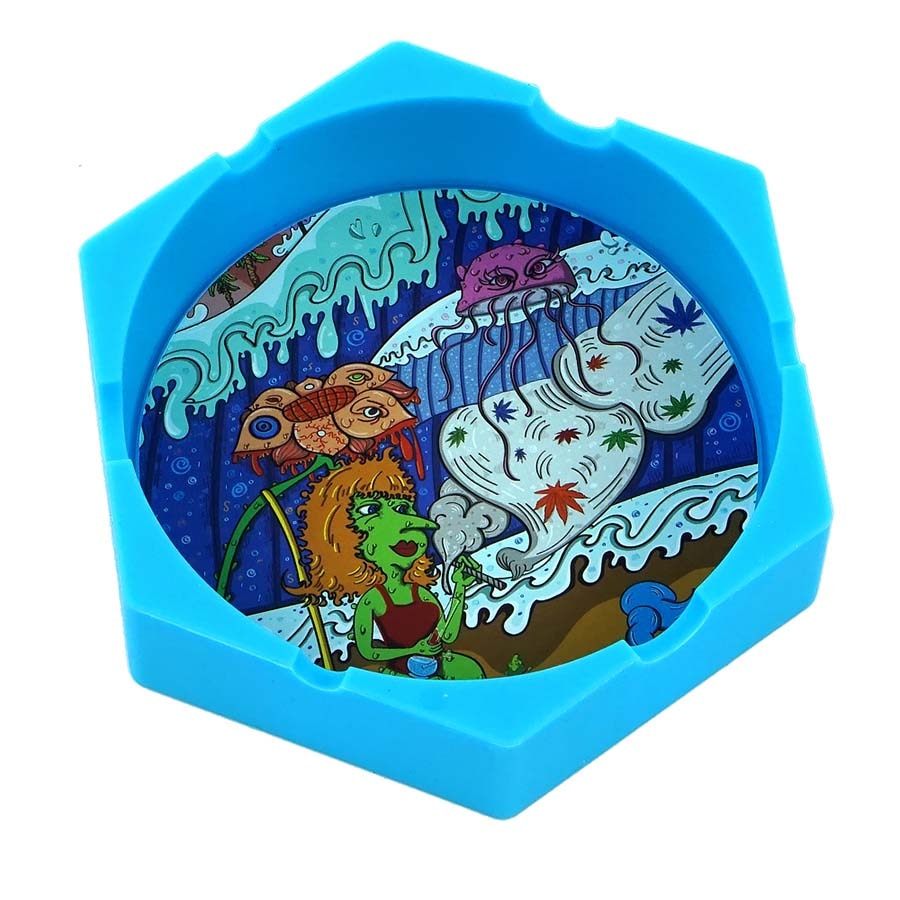 1/Pcs Hexagon Beautiful Pattern Printing Ash Tray Cigarette Ashtray for Indoor or Outdoor Use Smoking Gifts Home Office