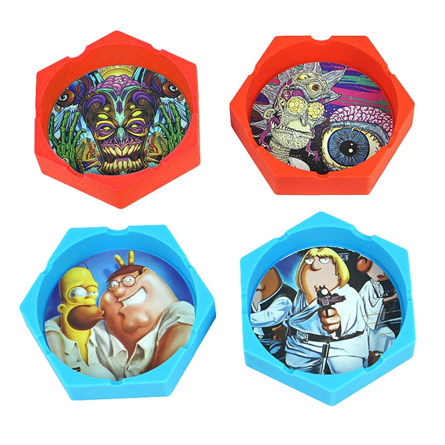 1/Pcs Hexagon Beautiful Pattern Printing Ash Tray Cigarette Ashtray for Indoor or Outdoor Use Smoking Gifts Home Office