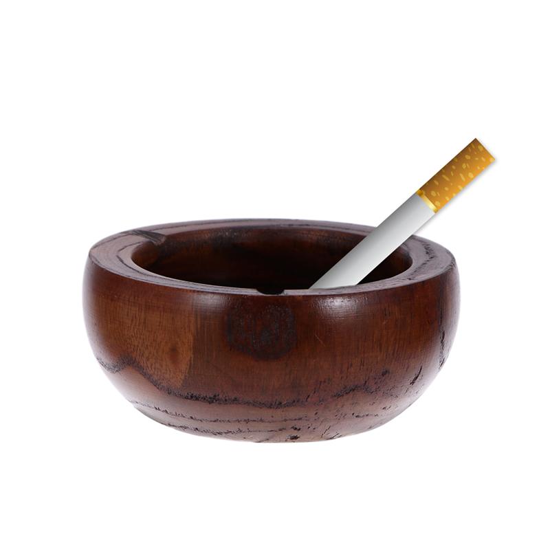 1pc Ashtray Tabletop Round Solid Wood Creative Smoking Ashtray for Home