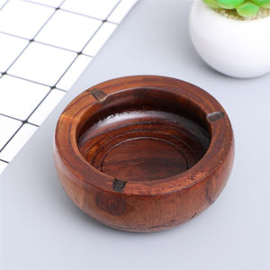 1pc Ashtray Tabletop Round Solid Wood Creative Smoking Ashtray for Home