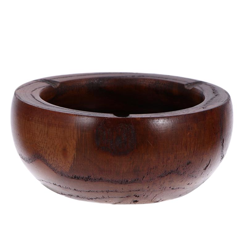 1pc Ashtray Tabletop Round Solid Wood Creative Smoking Ashtray for Home