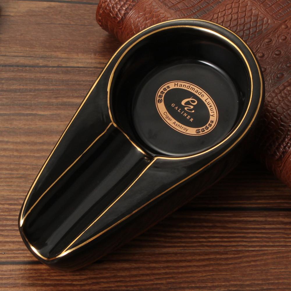 COHIBA Cigar Gadgets Ceramic Cigar Ashtray Single Cigar Holder Round Ash Slot 4 Colors Yellow Tobacco Cigarette Ashtray Gift Box