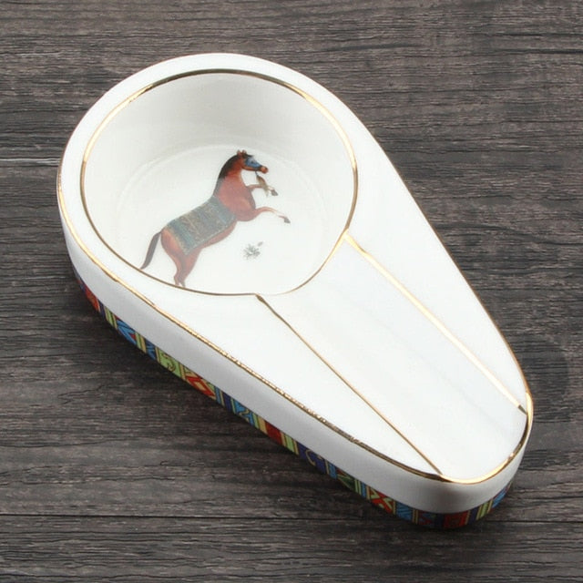 COHIBA Cigar Gadgets Ceramic Cigar Ashtray Single Cigar Holder Round Ash Slot 4 Colors Yellow Tobacco Cigarette Ashtray Gift Box