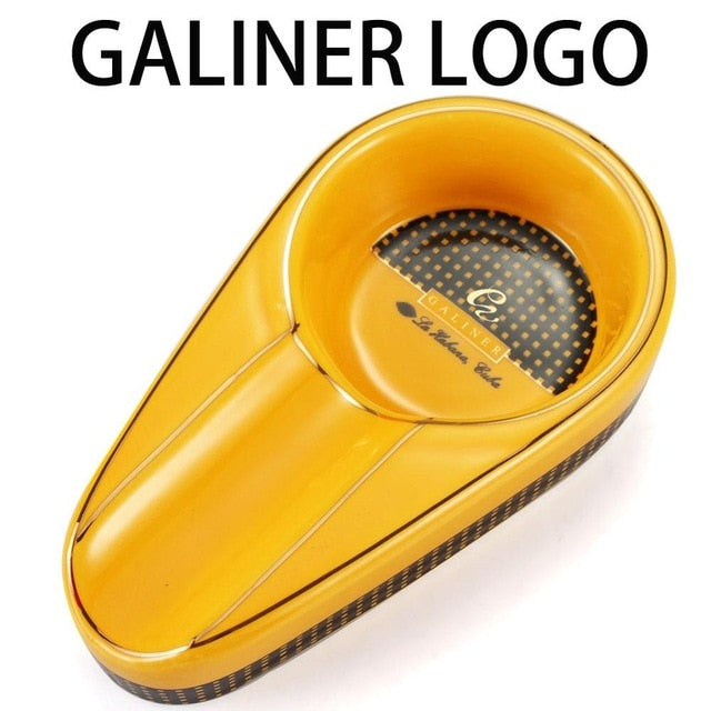 COHIBA Cigar Gadgets Ceramic Cigar Ashtray Single Cigar Holder Round Ash Slot 4 Colors Yellow Tobacco Cigarette Ashtray Gift Box