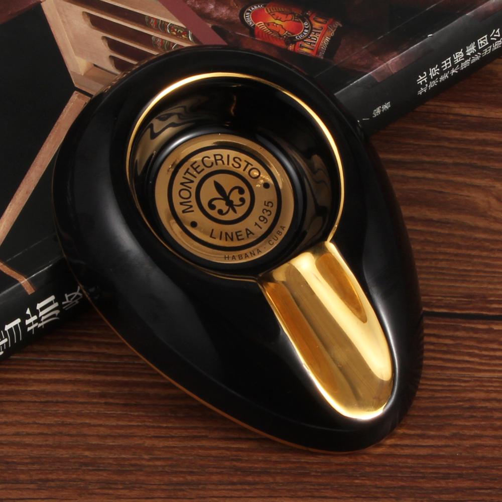 COHIBA Cigar Gadgets Ceramic Cigar Ashtray Single Cigar Holder Round Ash Slot 4 Colors Yellow Tobacco Cigarette Ashtray Gift Box