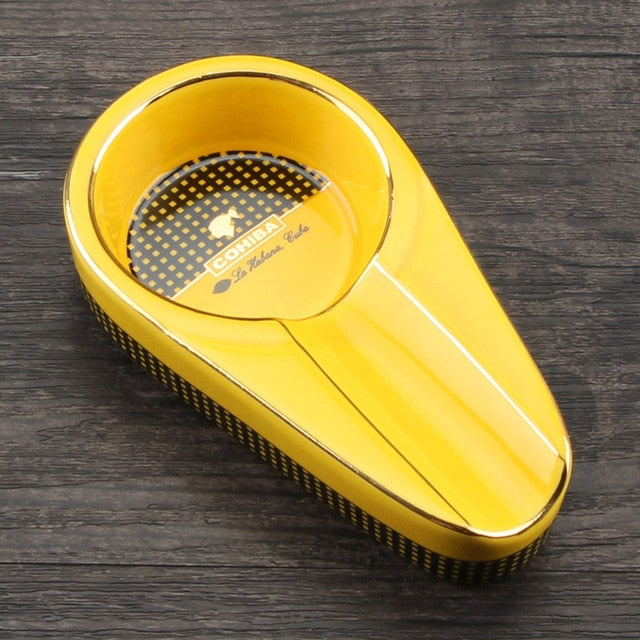 COHIBA Cigar Gadgets Ceramic Cigar Ashtray Single Cigar Holder Round Ash Slot 4 Colors Yellow Tobacco Cigarette Ashtray Gift Box
