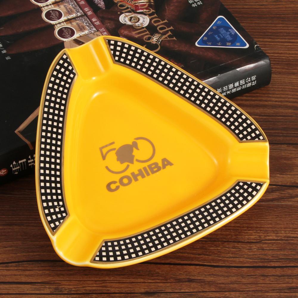 COHIBA Cigar Gadgets Ceramic Cigar Ashtray Single Cigar Holder Round Ash Slot 4 Colors Yellow Tobacco Cigarette Ashtray Gift Box