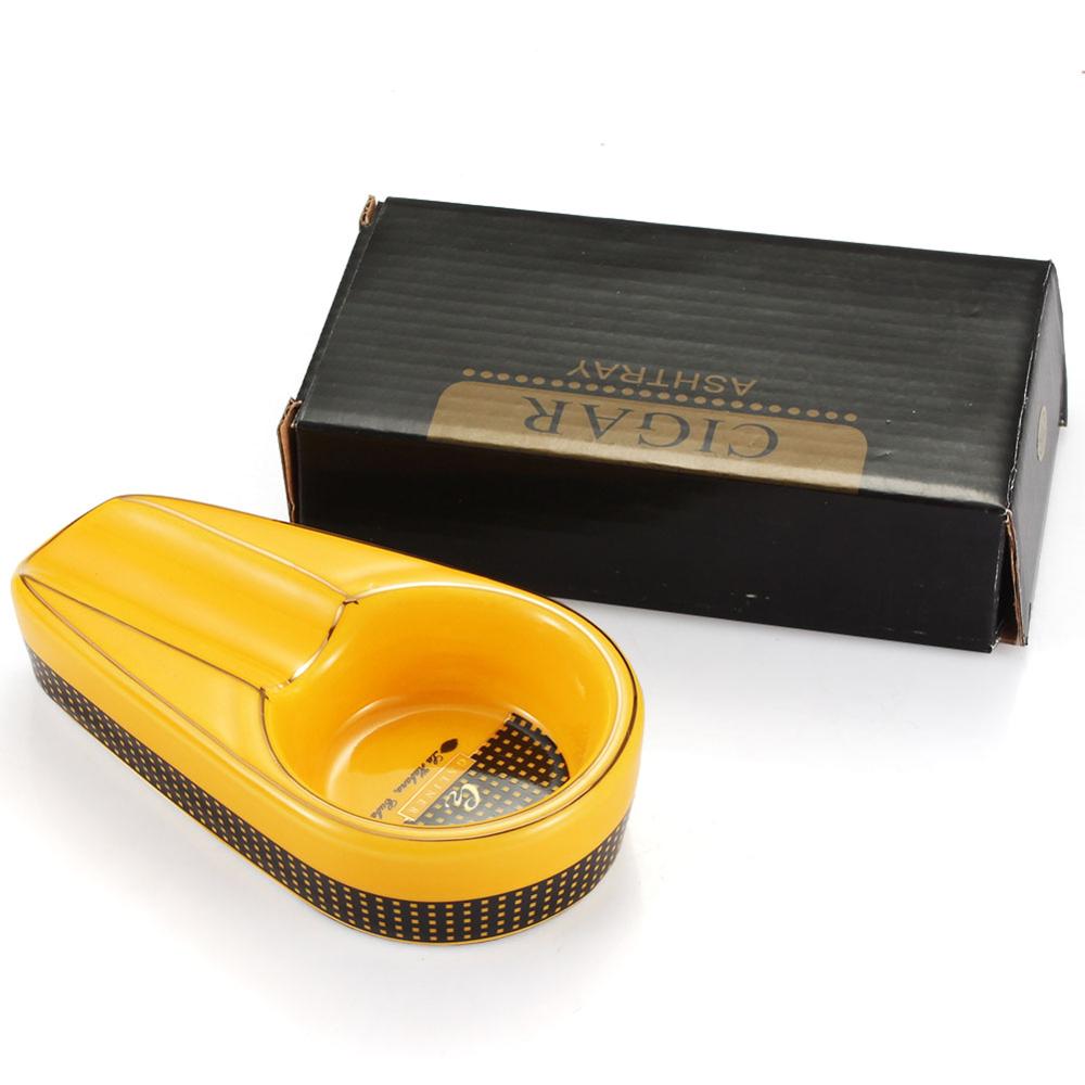 COHIBA Cigar Gadgets Ceramic Cigar Ashtray Single Cigar Holder Round Ash Slot 4 Colors Yellow Tobacco Cigarette Ashtray Gift Box