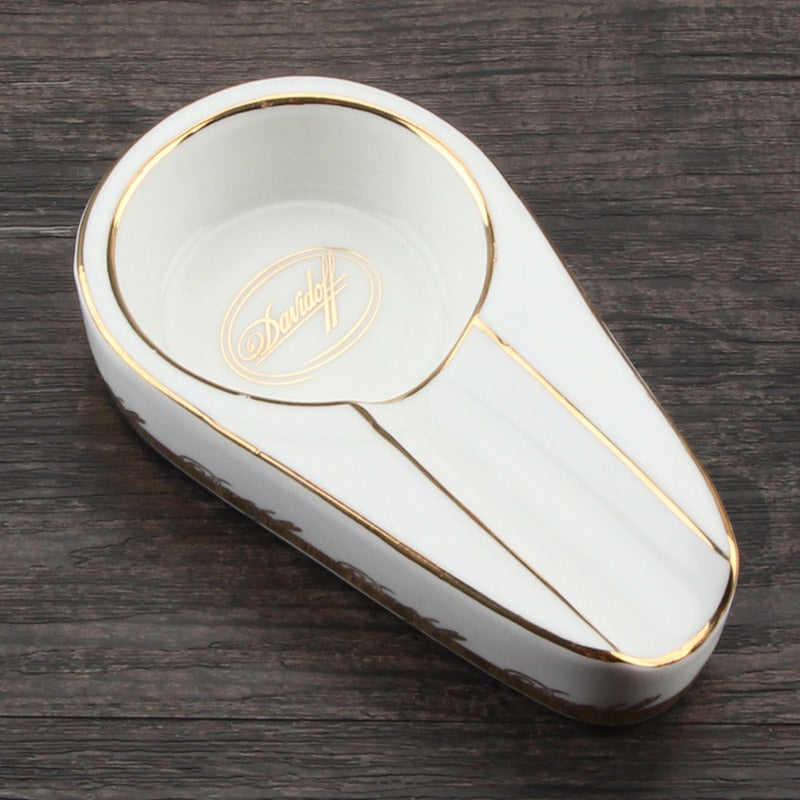 COHIBA Cigar Gadgets Ceramic Cigar Ashtray Single Cigar Holder Round Ash Slot 4 Colors Yellow Tobacco Cigarette Ashtray Gift Box