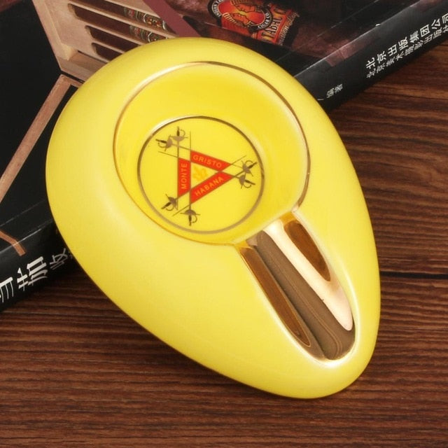 COHIBA Cigar Gadgets Ceramic Cigar Ashtray Single Cigar Holder Round Ash Slot 4 Colors Yellow Tobacco Cigarette Ashtray Gift Box