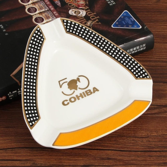 COHIBA Cigar Gadgets Ceramic Cigar Ashtray Single Cigar Holder Round Ash Slot 4 Colors Yellow Tobacco Cigarette Ashtray Gift Box