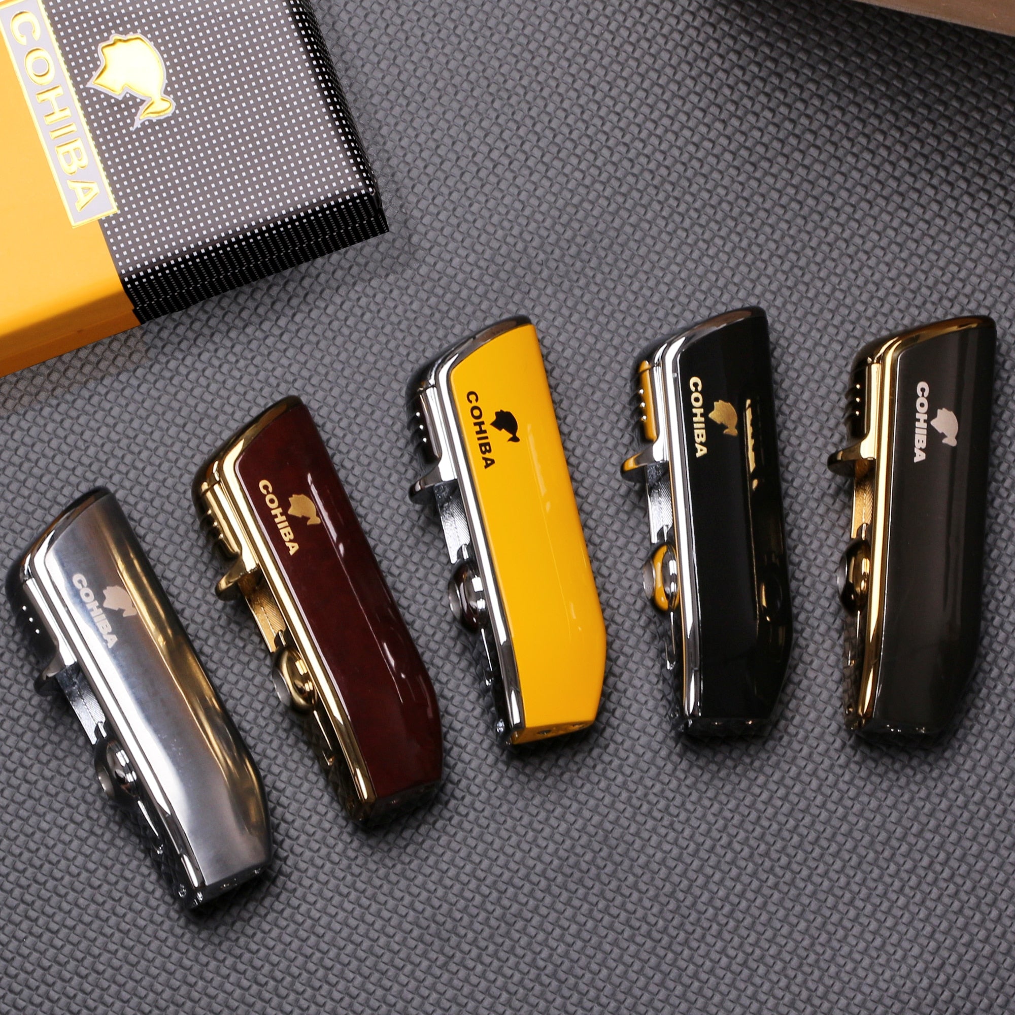 COHIBA Metal Windproof Mini Pocket Cigar Lighter 3 Jet Blue Flame Torch Cigarette Lighters With Cigar Punch Gift Box