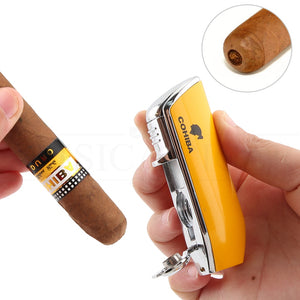 COHIBA Metal Windproof Mini Pocket Cigar Lighter 3 Jet Blue Flame Torch Cigarette Lighters With Cigar Punch Gift Box