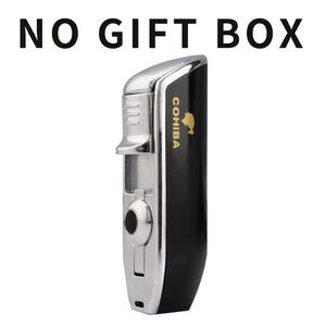 COHIBA Metal Windproof Mini Pocket Cigar Lighter 3 Jet Blue Flame Torch Cigarette Lighters With Cigar Punch Gift Box