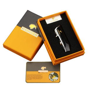 COHIBA Metal Windproof Mini Pocket Cigar Lighter 3 Jet Blue Flame Torch Cigarette Lighters With Cigar Punch Gift Box