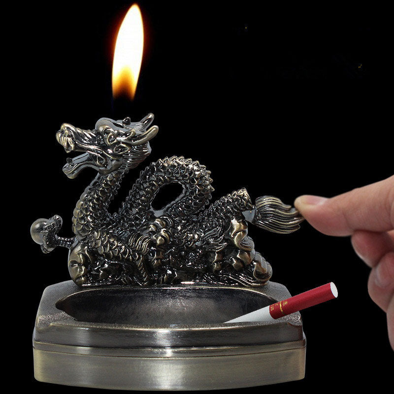 Cenicero Ashtray With Refillable Gas Lighter Fuction Smoking Accessories Portable Hallowe Cigarette Cigar Dragon Ash Tray