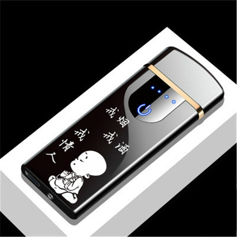 Double Arc Electric Lighter USB Charging Lihter Touch Control Portable Windproof Cigarette Lighters with LED Power Display