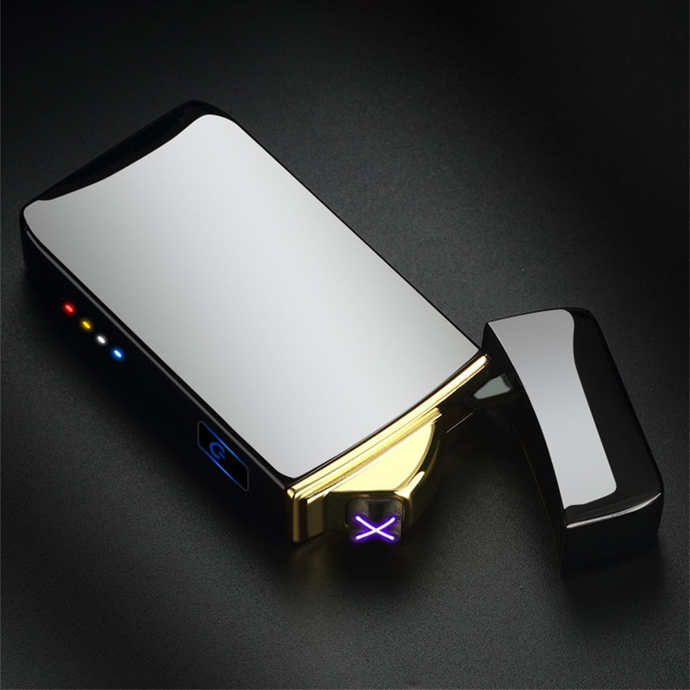 Double Arc Electric Lighter USB Charging Lihter Touch Control Portable Windproof Cigarette Lighters with LED Power Display