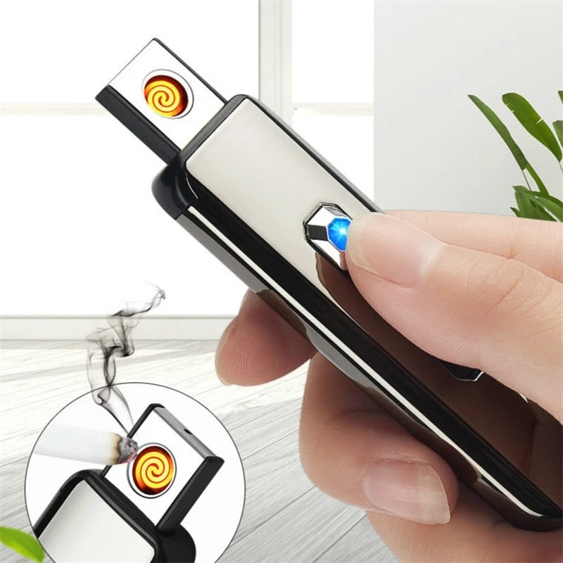 Double Arc Electric Lighter USB Charging Lihter Touch Control Portable Windproof Cigarette Lighters with LED Power Display