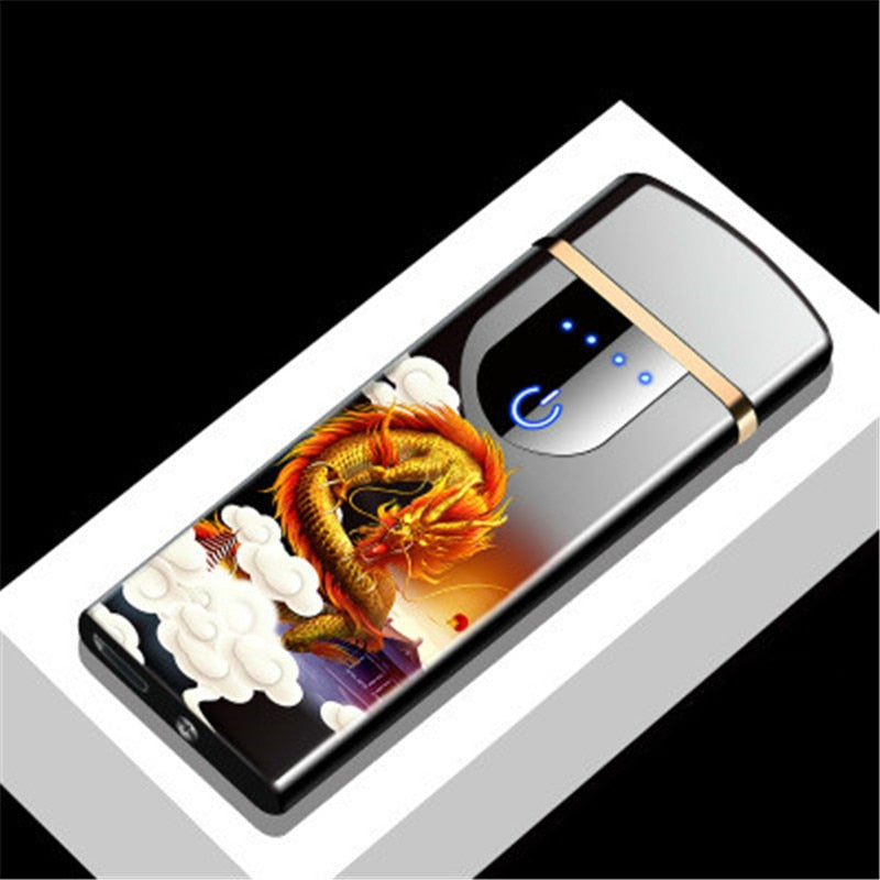 Double Arc Electric Lighter USB Charging Lihter Touch Control Portable Windproof Cigarette Lighters with LED Power Display