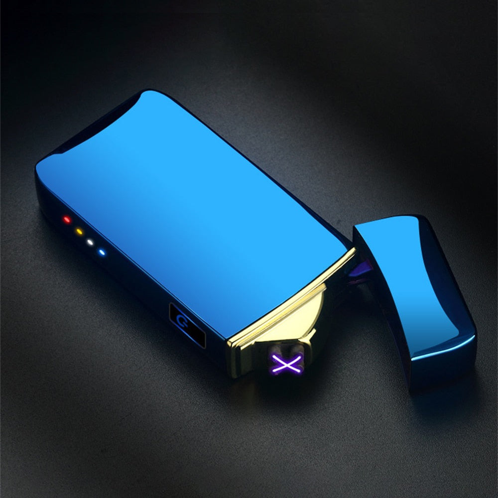 Double Arc Electric Lighter USB Charging Lihter Touch Control Portable Windproof Cigarette Lighters with LED Power Display