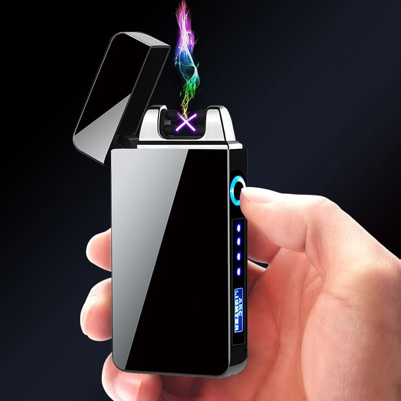 Electric Dual Arc Lighter USB Rechargeable Windproof Flameless Plasma Pulse Lighters For Cigarette Candle With LED Power Display