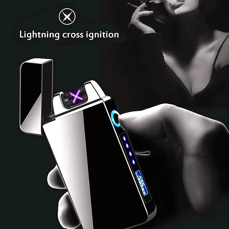 Electric Dual Arc Lighter USB Rechargeable Windproof Flameless Plasma Pulse Lighters For Cigarette Candle With LED Power Display