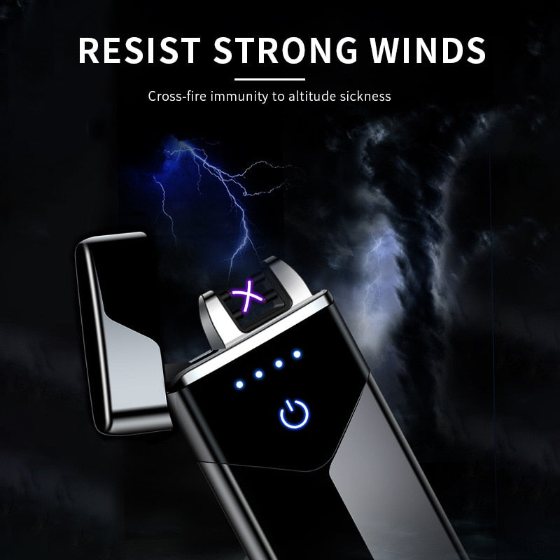 Electric Dual Arc Lighter USB Rechargeable Windproof Flameless Plasma Pulse Lighters With LED Power Display For Man Women Gifts