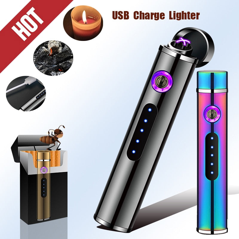 Electric Metal Lighters Windproof Dual Arc Plasma Rechargeable USB Lighter Disposable Smoking Cigarette Lighter For Men Gadgets