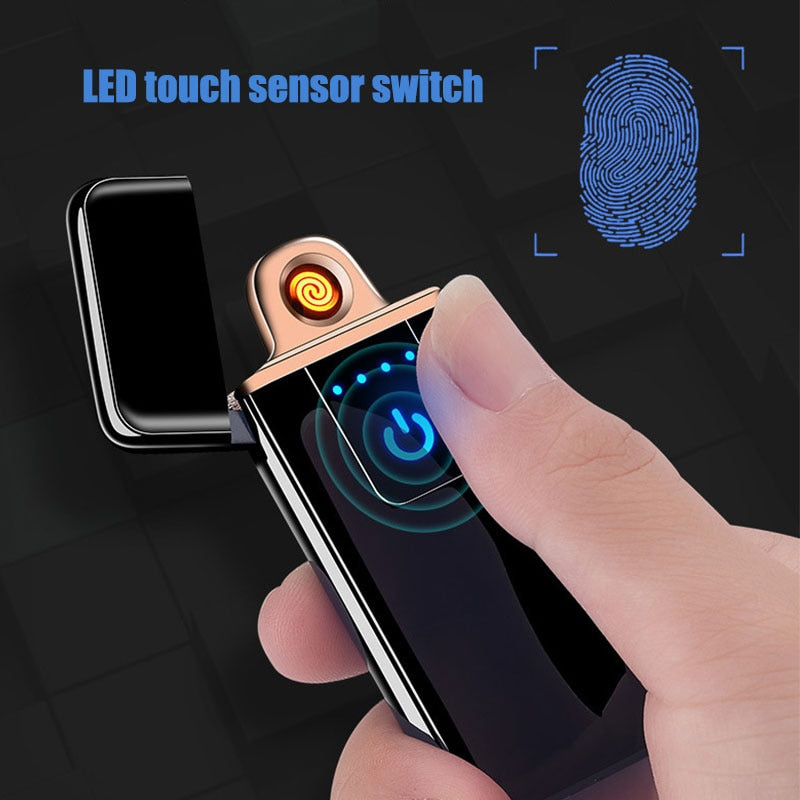 Fingerprint Induction USB Lighters Rechargeable Ultra-Thin Male Personality Plasma Flameless Electric Lighters Gadgets For Men