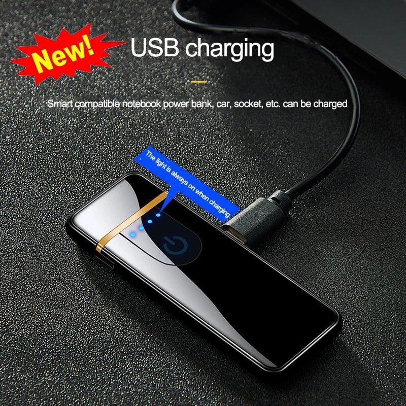 Novelty Electric Touch Sensor Cool Lighter USB Rechargeable Portable Windproof lighters Household Smoking Accessories