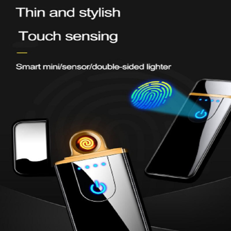 Novelty Electric Touch Sensor Cool Lighter USB Rechargeable Portable Windproof lighters Household Smoking Accessories