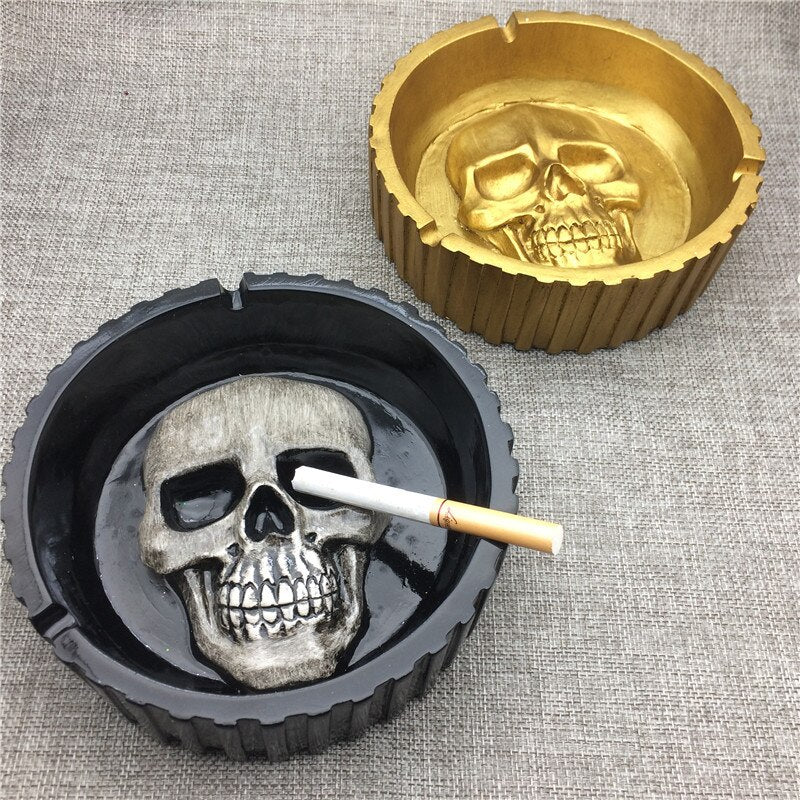 Punk Skull Resin Ashtray Home Ornament Decor Anti-slip Crafts Smokeless Ashtray Cigarette Holder Halloween Decorative