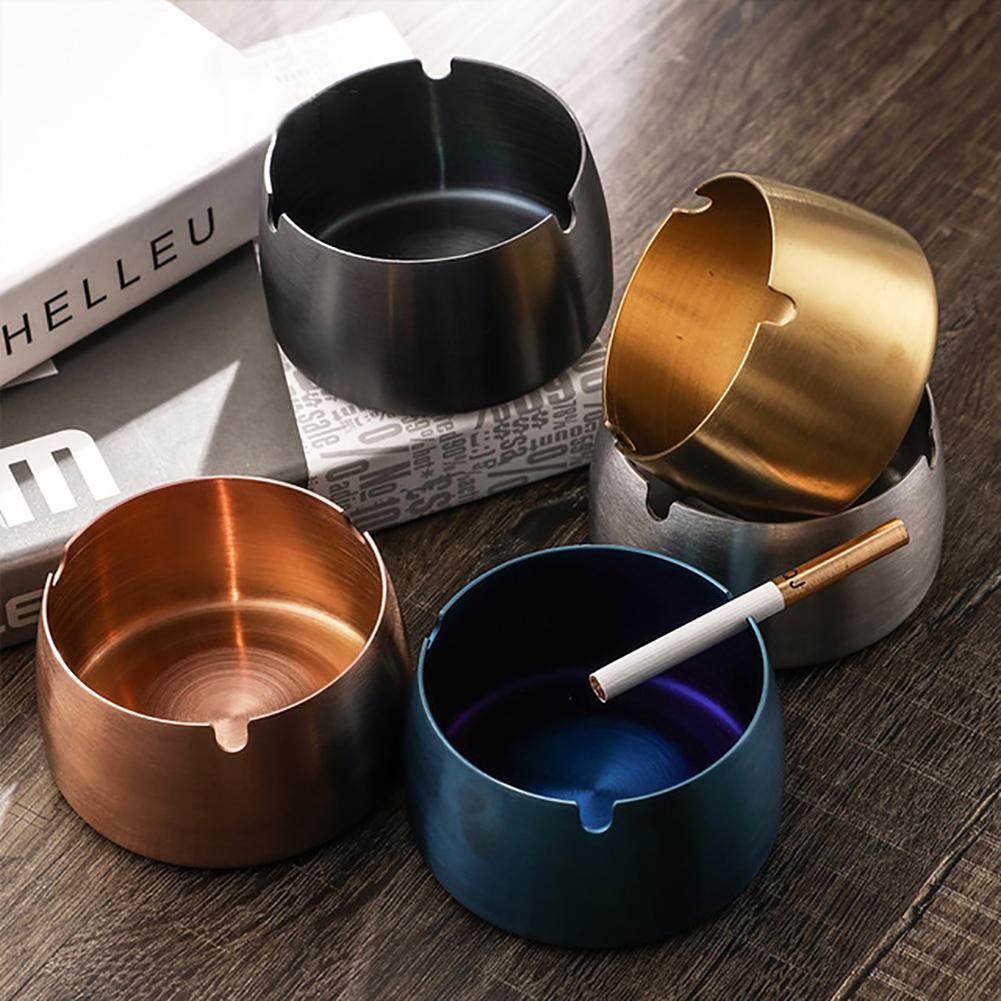 Round Durable Protable Ash Tray Stainless Steel High Temperature Resistant Coverless Ashtrays Tobacco Bowl Desktop Ash Holder