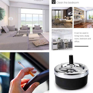 Stylish Metal Windproof Press Rotating Lid Home Office Ashtray Smoker Gift Hotel X4A3