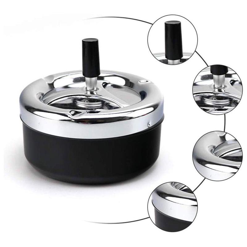 Stylish Metal Windproof Press Rotating Lid Home Office Ashtray Smoker Gift Hotel X4A3