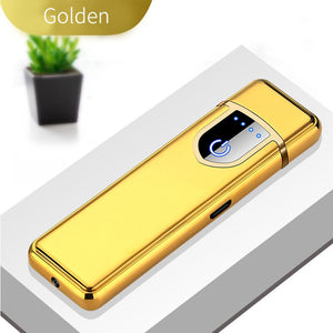 USB Lighters Fingerprint Induction Rechargeable Ultra-thin Lighter Personality Plasma Flameless Electric Lighters Gadgets Men