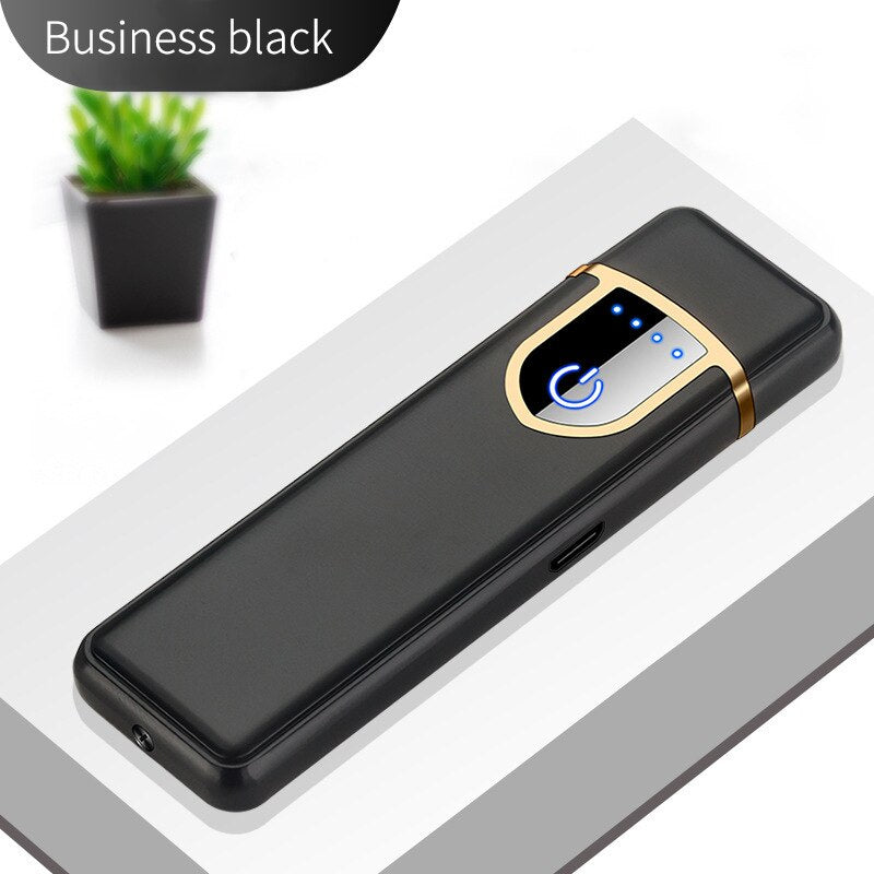 USB Lighters Fingerprint Induction Rechargeable Ultra-thin Lighter Personality Plasma Flameless Electric Lighters Gadgets Men