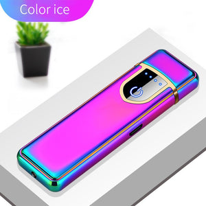 USB Lighters Fingerprint Induction Rechargeable Ultra-thin Lighter Personality Plasma Flameless Electric Lighters Gadgets Men