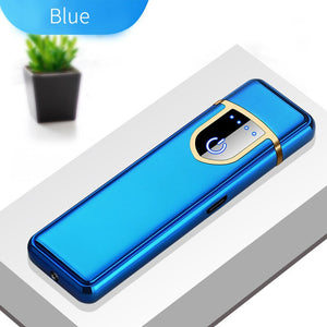 USB Lighters Fingerprint Induction Rechargeable Ultra-thin Lighter Personality Plasma Flameless Electric Lighters Gadgets Men