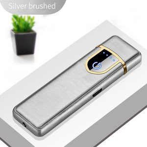 USB Lighters Fingerprint Induction Rechargeable Ultra-thin Lighter Personality Plasma Flameless Electric Lighters Gadgets Men