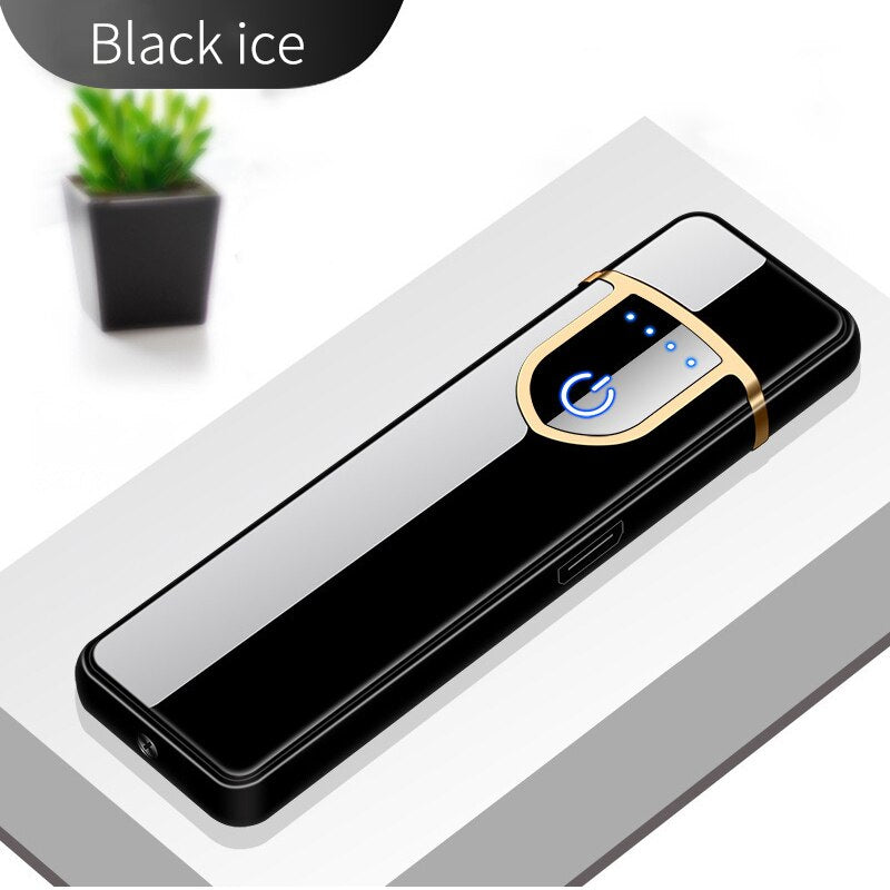 USB Lighters Fingerprint Induction Rechargeable Ultra-thin Lighter Personality Plasma Flameless Electric Lighters Gadgets Men