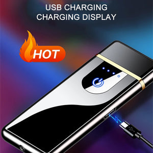 Windproof USB Lighter Dual Arc Plasma Flameless Rechargeable LED Electric Lighter For Cigarette Candle With Power Display